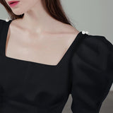 Elegant Black Square Neck Dress