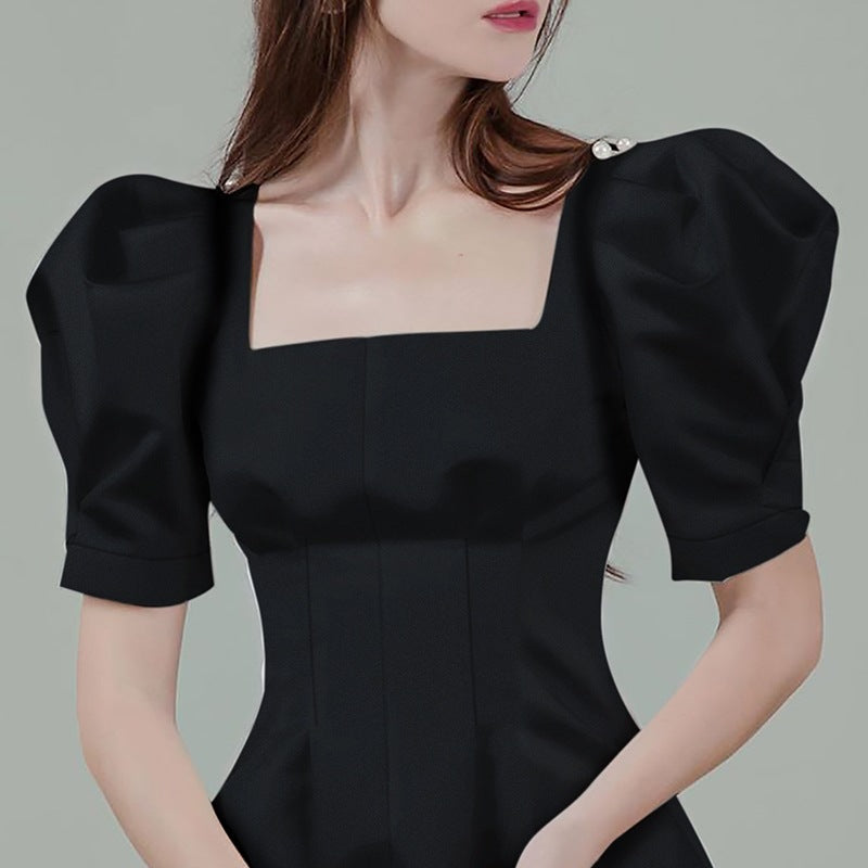 Elegant Black Square Neck Dress